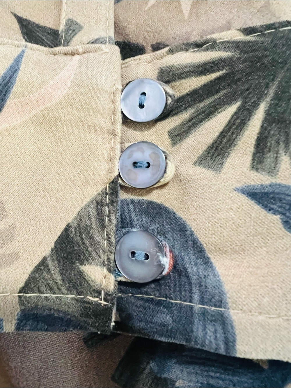 Caribbean Joe Olive Green Tan Floral Button-Down Shirt - Picture 7 of 8